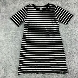 Old Navy Women's Tee Shirt Dress L Black White Stripes Fitted